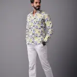 Men's Sanganeri Antique White Hunting Styled Elephant Printed Shirt | Regal Outdoor Wear